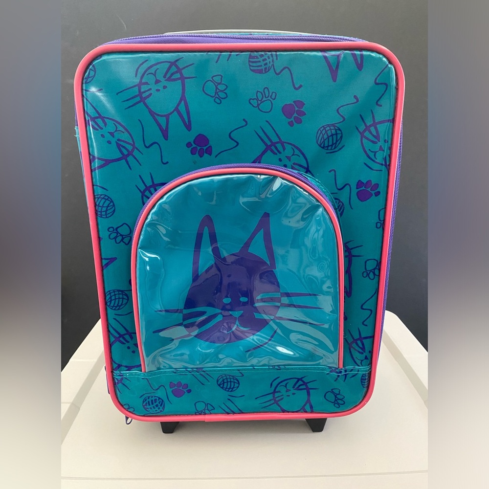 Cat Cartoon Print Girl’s Suitcase with Wheels Unbranded Vintage Kid’s Luggage